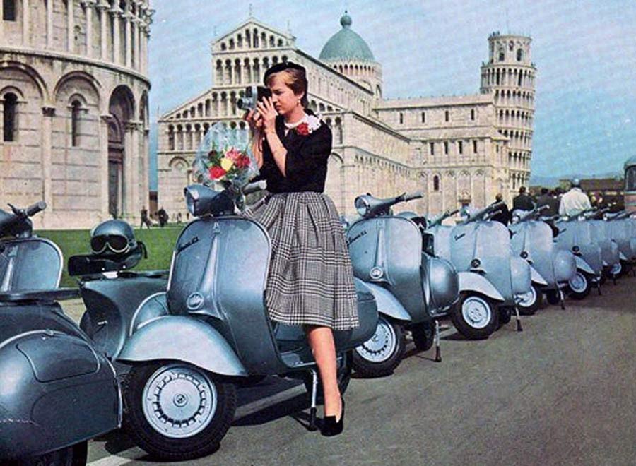 Row of Blue Vespas 